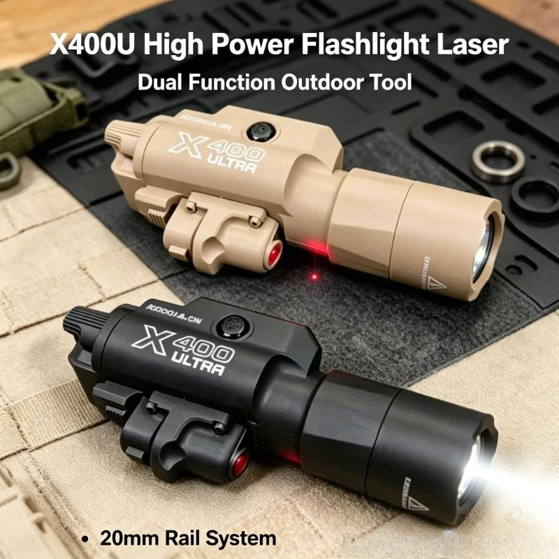 Tactical 2-in-1 Flashlight Laser X400U High Bright 20mm Rail Fit Toy Airsoft Guns Outdoor Shooting CS Gear