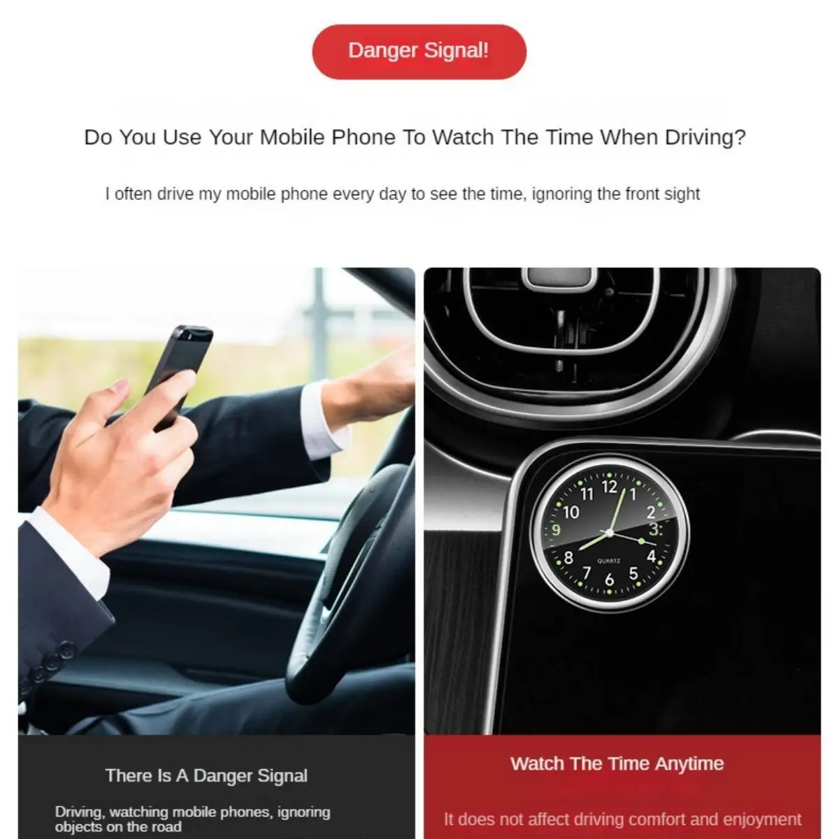 1pc premium luminoso mini relógio de carro de quartzo-decoração do painel que brilha no escuro-elegante e precisa para carros de última geração-melhoriza