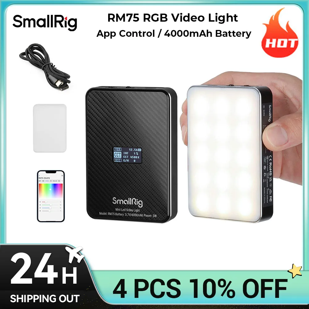 

SmallRig RM75 RGB Magnetic Video Light RGBWW Full Color Portable App LED Light Panel 4000mAh Battery for Vlogging Photography