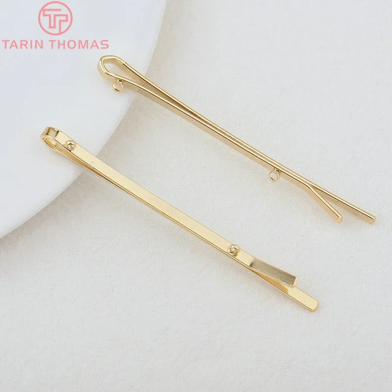 (3415)10PCS 56x2MM 60x2.5MM Hole 1MM 24K Gold Color Zinc Alloy Long Hairpin Connector Quality Diy Jewelry Findings Accessories