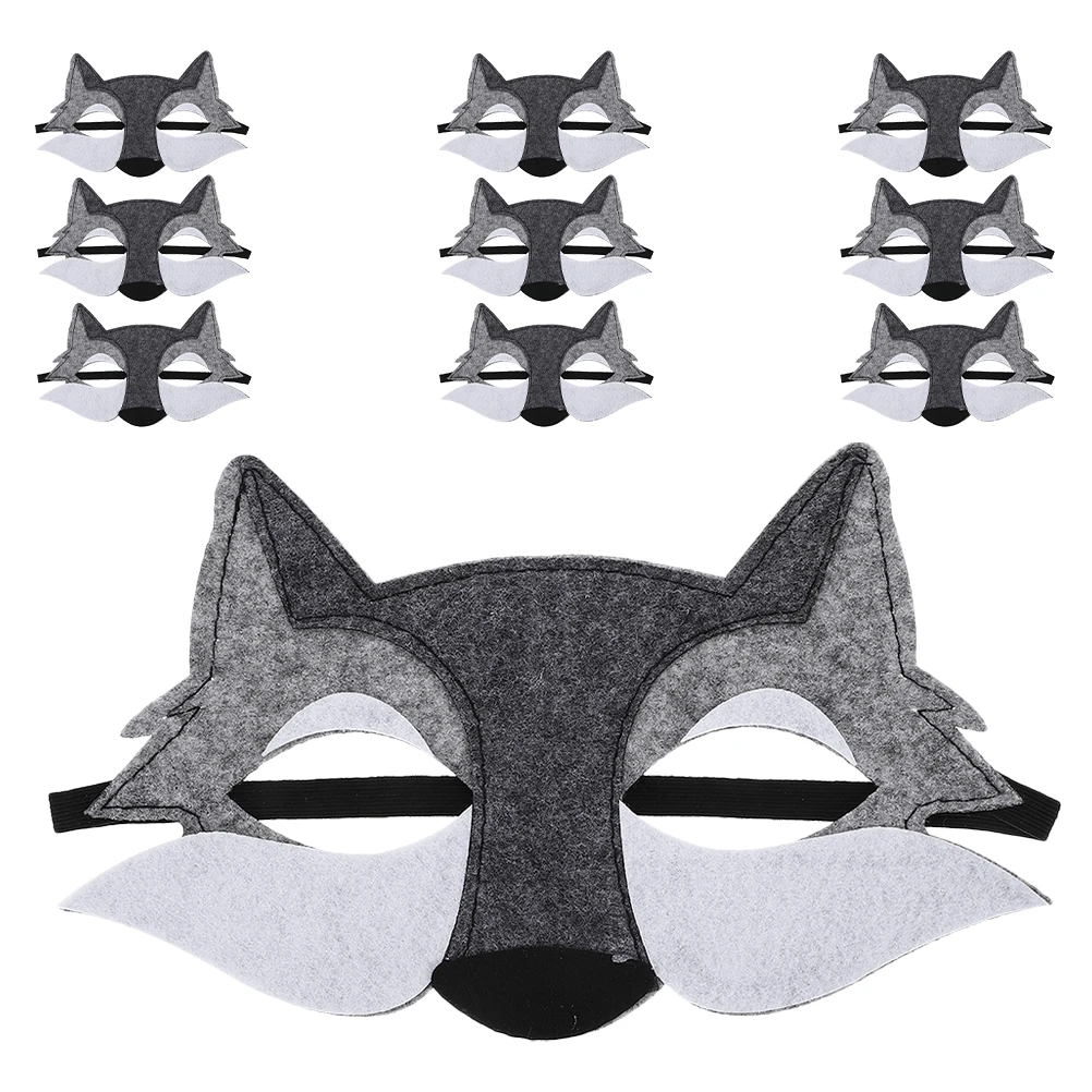

10 Pcs Masquerade Mask Half Face Costume Felt Halloween Animal Light Grey Cosplay Animals for Party