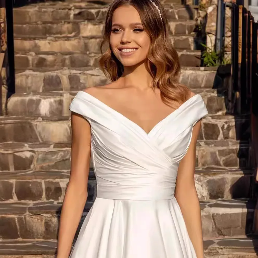 2024 new retro satin dress with one shoulder elegant reception wedding dress white dress