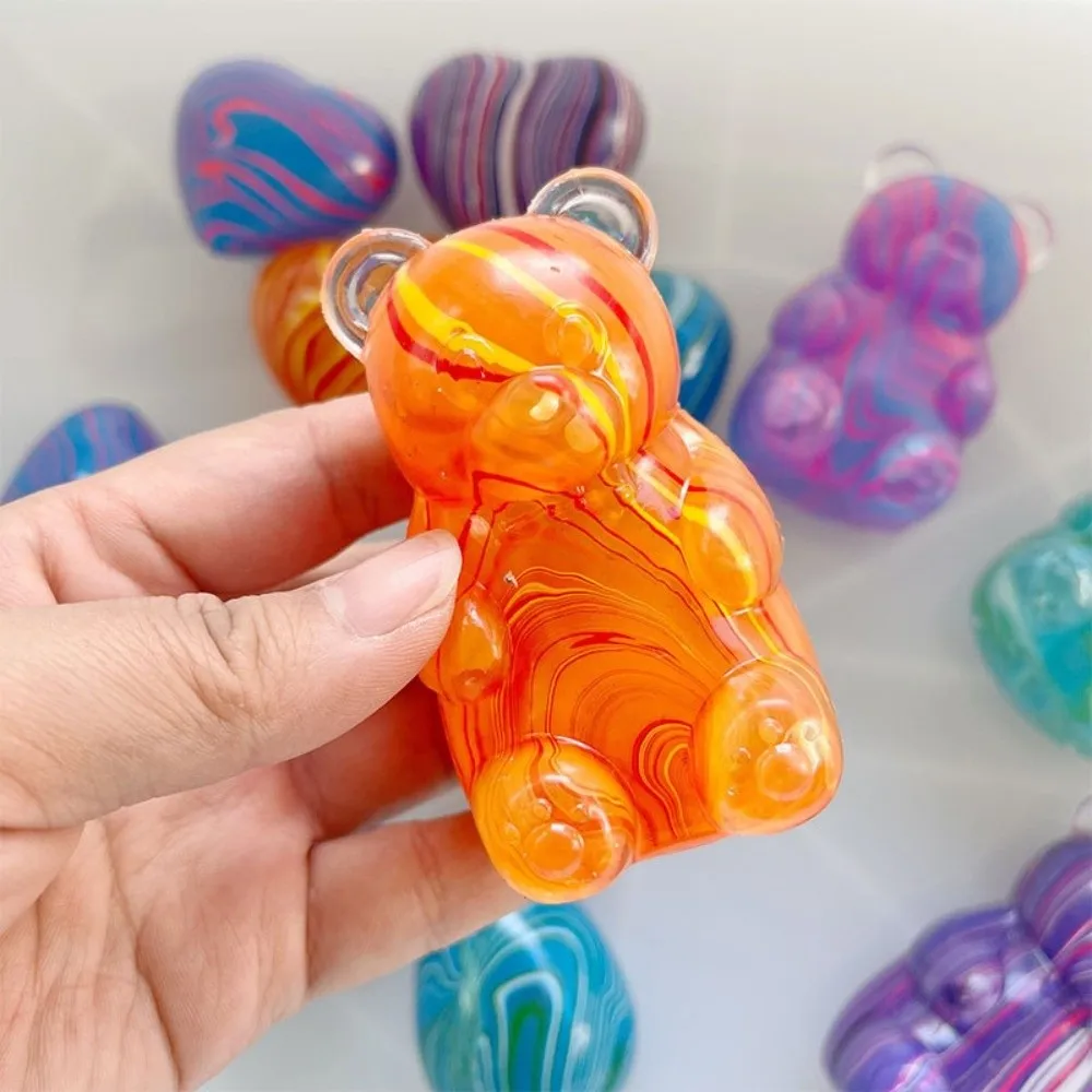 Trendy Marbled Swirl Slushy Squishy Heart Egg Cartoon Bear Fidget Finger Relax Slow Rebound Squeeze Sensory