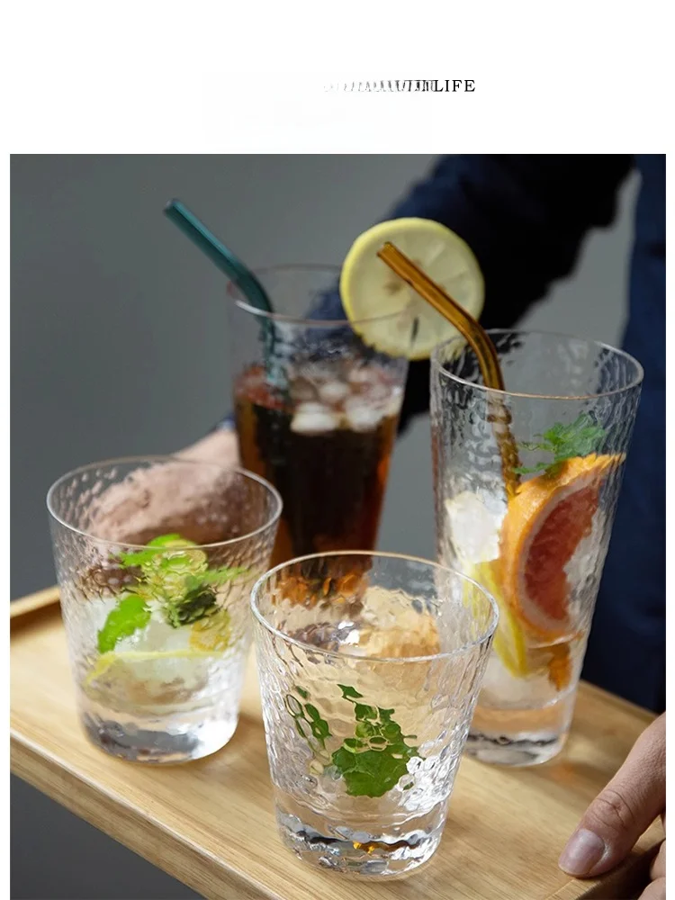 

Tlife Japanese Sle Gold Rimmed Glass Cup Heat Resistant Tea Cup for Home Living Room Luxury Light Sle Hammered Pattern