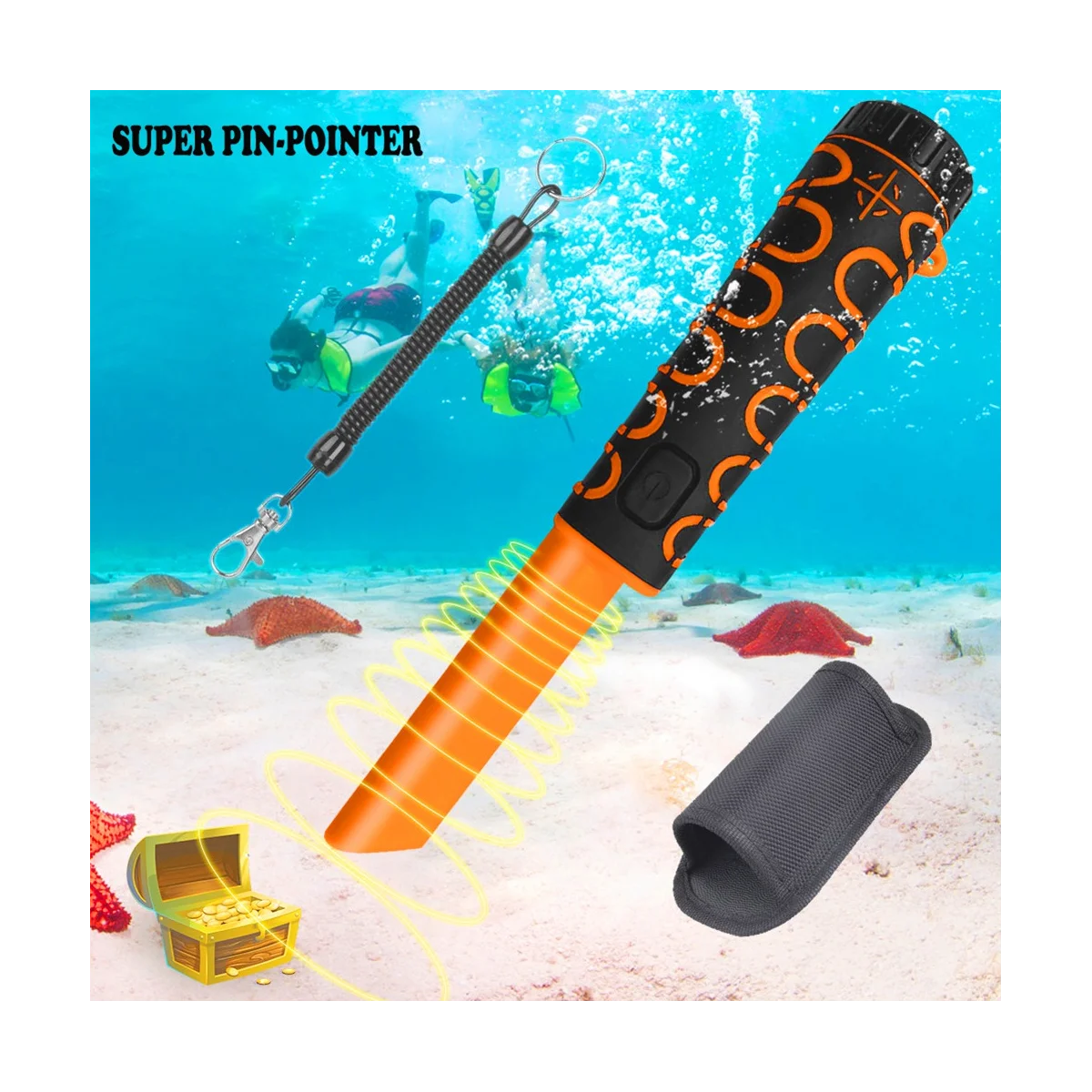 Handheld Underwater Metal Detector Pin-Pointer Gold Seeker Rod IP68 Waterproof Diving Scuba for Coin Searching Tool-A