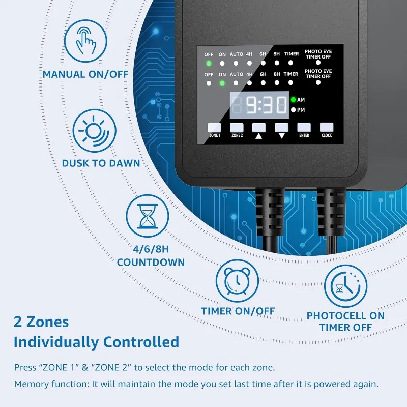 SUNVIE 300W Low Voltage Landscape Transformer with 2 Independent Control Output Landscape Lighting Transformer with Timer