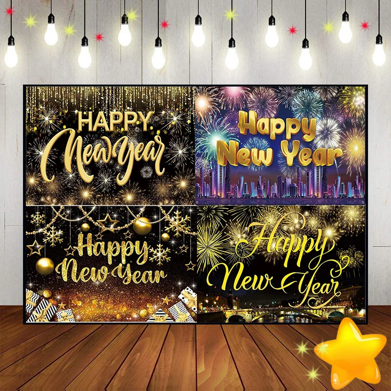 Happy New Year Party Baby Shower 12 O 'Clock Countdown Background Photography Backdrops Eve Custom Birthday Backdrop Photo Light