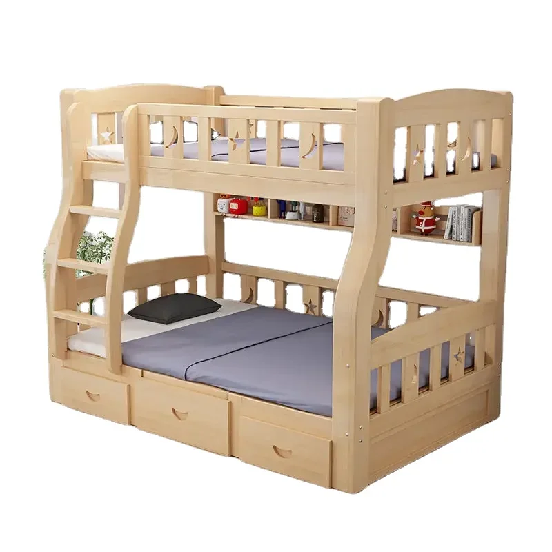 Factory Price Wood Children's Bedroom king Size Bunk Bed Drawers Kids Wooden Slide Storage Bed Furniture Set