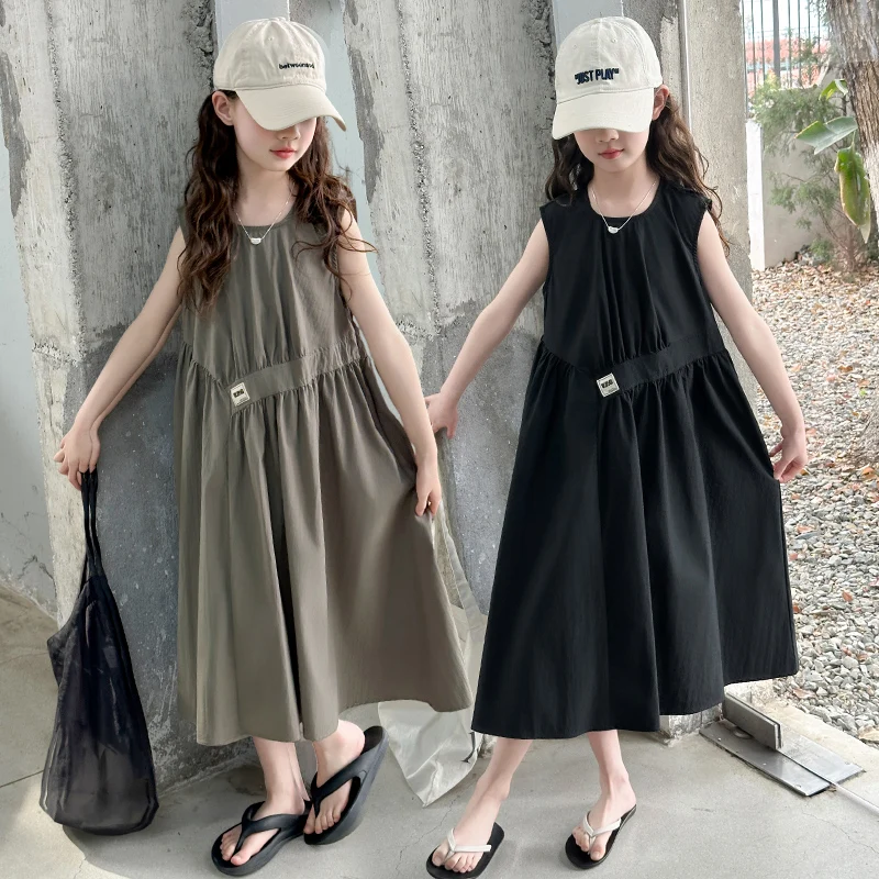 

New Arrival Kids Girls Basic Summer Cotton Dress Elegant Teens Child Casual Sleeveless Comfy Dress Fashion Clothing Age 5-14Y