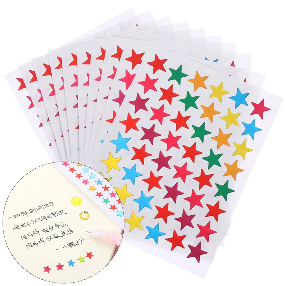 10PCS/Bag Child Gilding Reward Flash Stickers Mother Teacher Praise Label Award Five-pointed Star Smiley Face Gold Stationery