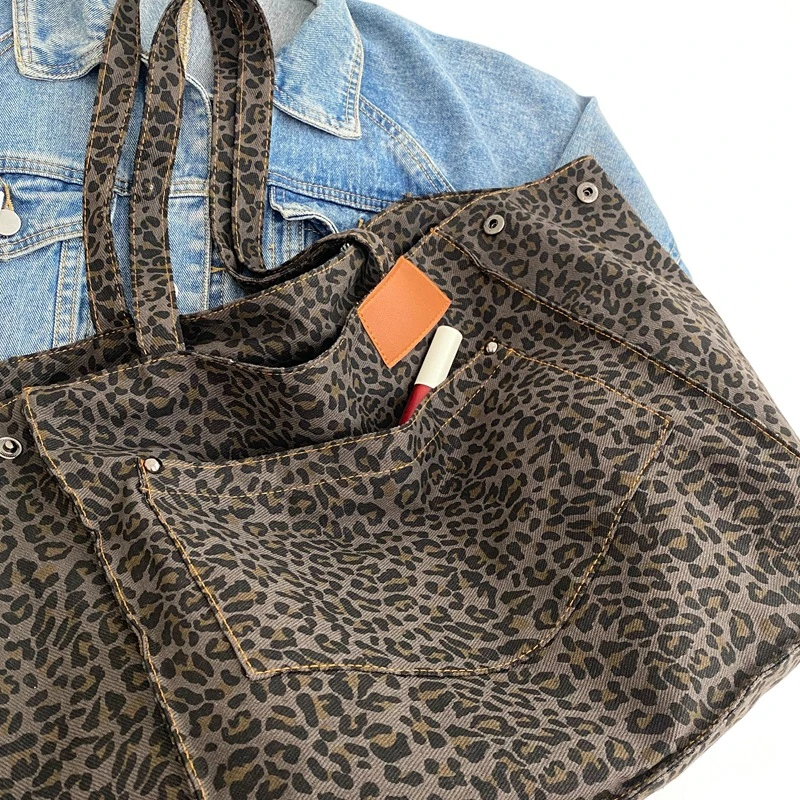 Leopard Casual Totes For Women Large Capacity Fashion Shoulder Bags Soft Cloth Big Leisure Or Travel Bags Korea Lazy breeze Bags