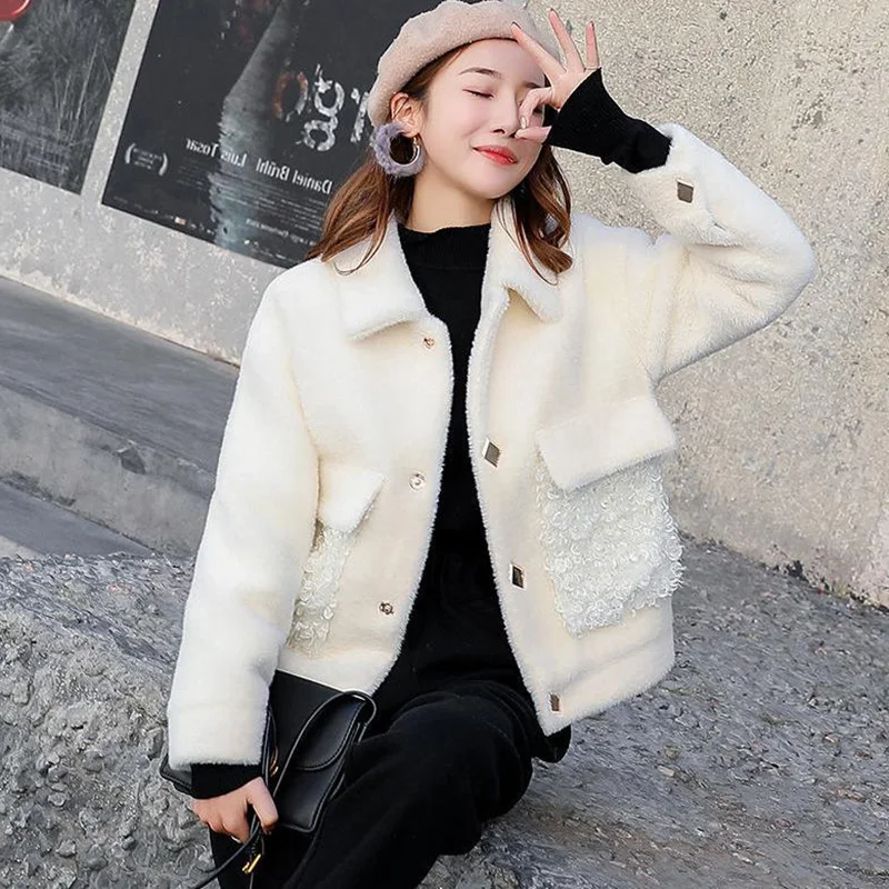 2024 Imitation Mink Cardigan Velvet Jacket Women\'s Winter New Thick Short Plush Coat Female Autumn Large Size Outerwear