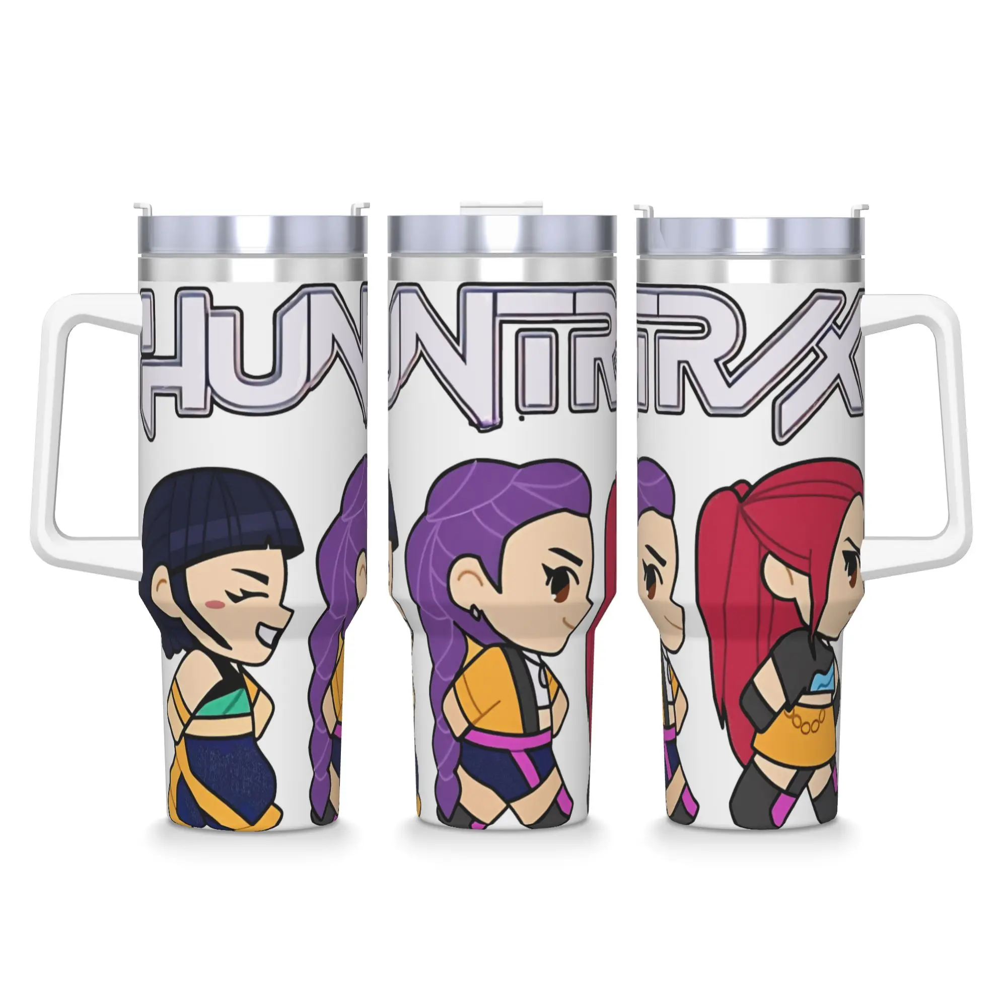 

Стакан из нержавеющей стали Kpop Demon Hunters Huntrix Chibi Автомобильные кружки с соломинкой для вождения горячих напитков Бутылка для воды Герметичная кружка