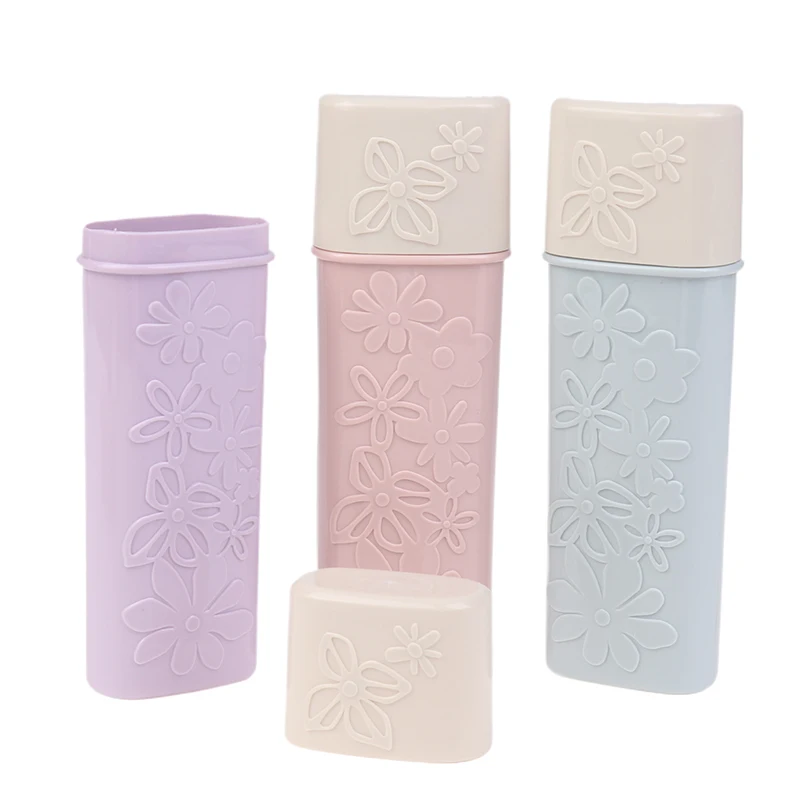 Portable Flower Carved Toothbrush Holder Outdoor Travel Hiking Camping Toothbrush Cap Case Home Toothpaste Storage Box Wash Cup