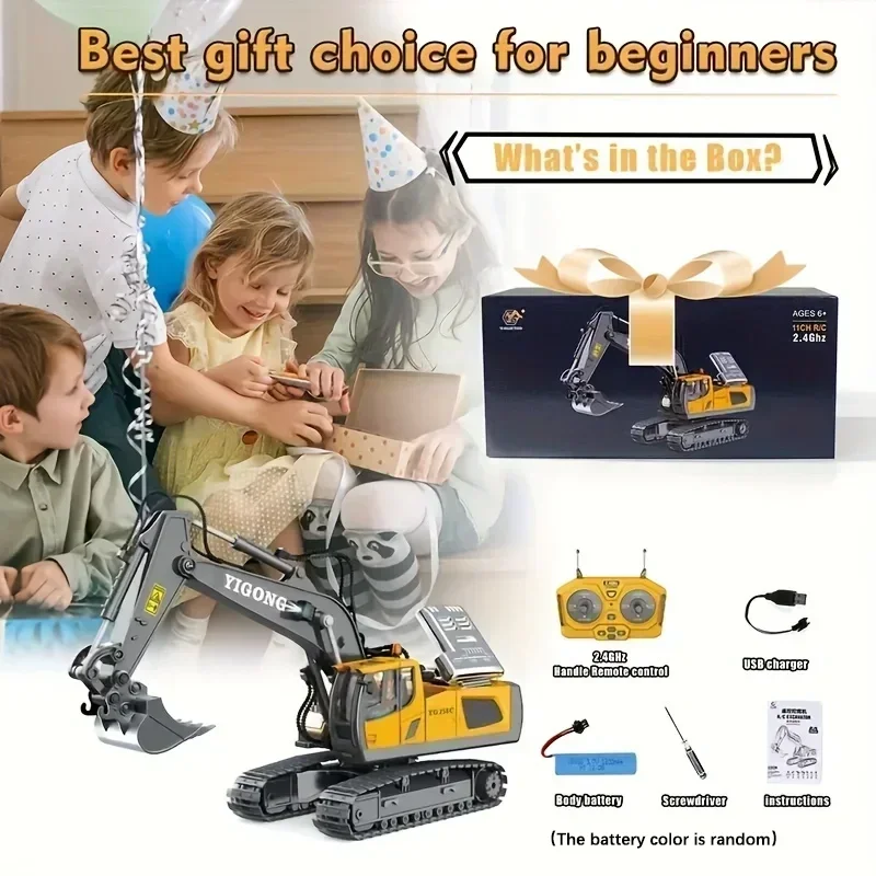 

1PC-Professional RC Construction Vehicle Set - 2.4GHz 11-Channel Excavator & Dump Truck Toy for Adults & Kids