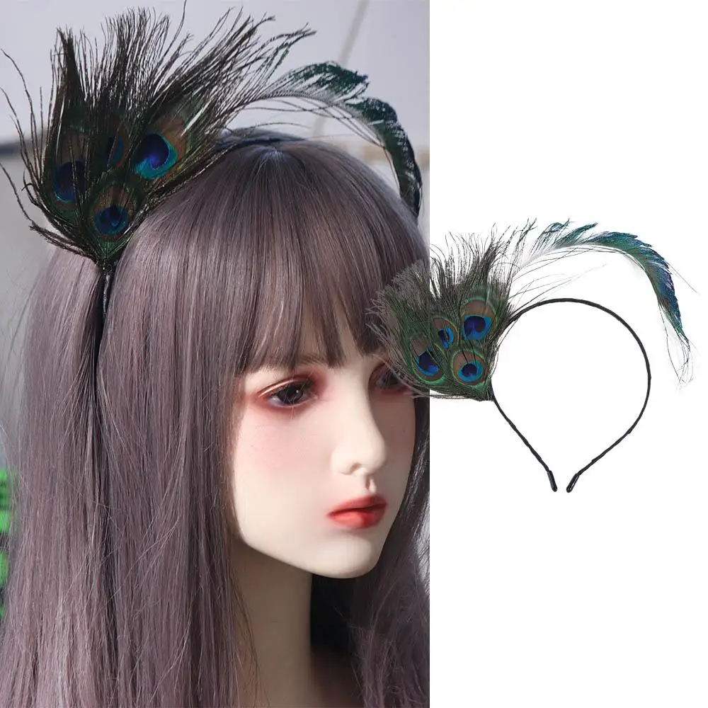 

Fashionable Creative Peacock Feather Headband Retro Unique Hair Hoop Decorative Green Hair Accessories Prom Accessories