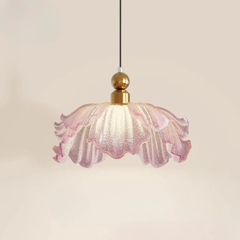 French Medieval Style Pendant Lights Petal Glass LED Ceiling Hanging Lamp Cafe Living Room Sofa Background Art Embellish Fixture