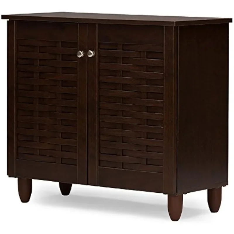 

Modern and Contemporary 2-Door Dark Brown Wooden Entryway Shoes Storage Cabinet -