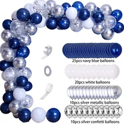 65pcs Pearl Navy Blue Silver Confetti Balloons Arch Garland Kit Baby Shower 1st 2nd Birthday Party Decor Wedding Bride Supplies