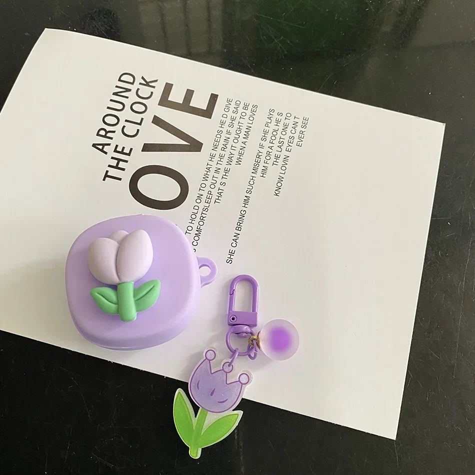 Für Samsung Galaxy Knospen 2 Pro/Knospen Live /buds2 PRO Fall Nette Blume Tulpe Keychain Silikon Kopfhörer Abdeckung zubehör Box