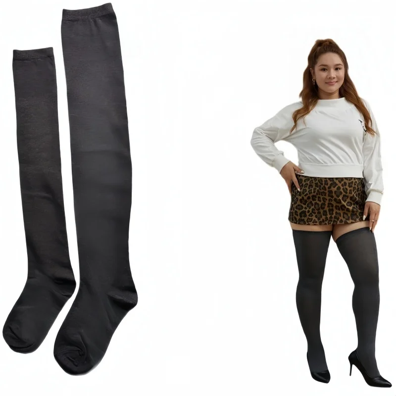 Übergroße Overknee-Strümpfe, schwarz-weiß gestreift, lange Socken, Herbst-Winter, dicke Beinwärmer für große Frauen, 5XXXL – Detail 1