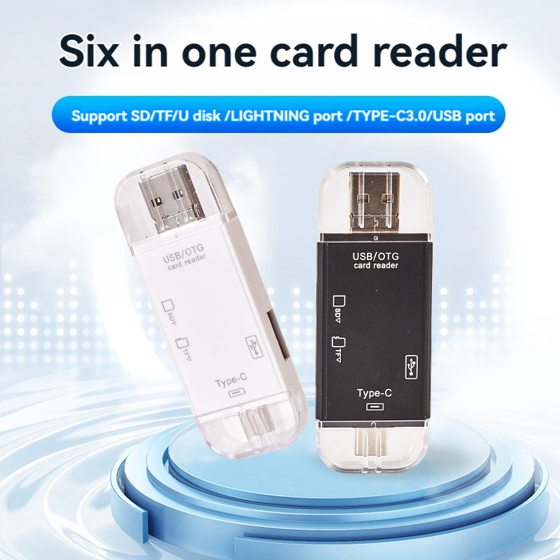 

6-in-1 card reader OTG Lightning SD card reader Flash drive Smart storage card reader Type-C USB 2.0 TF CF card reader adapter
