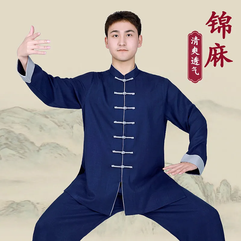 Unisex Tai Chi Suit Premium Linen Cotton Spring/Autumn Martial Arts Training & Baduanjin Practice Wear for Adults