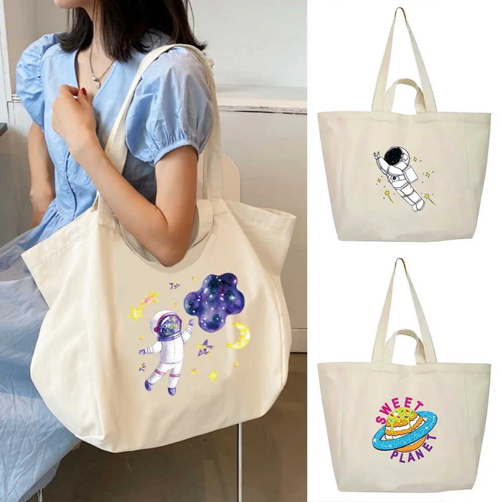 Student Shoulder Bag Shopping Bags Large Capacity Astronaut Printing Minimalist Aesthetic Tote Bag Casual Versatile Storage Bag