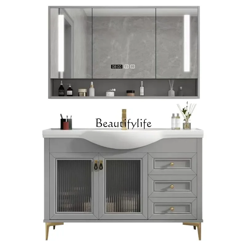 01-Ceramic integrated big belly basin bathroom cabinet toilet oak washbasin washbasin
