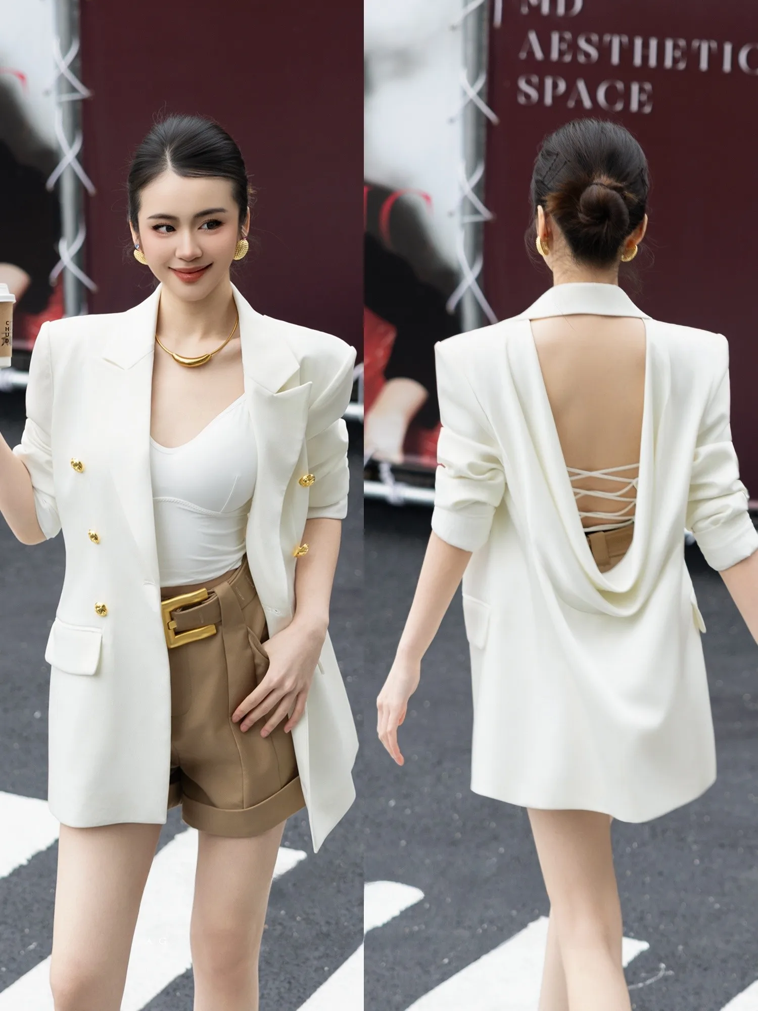 

Original MD Spring Summer 2026 Slim Fit Hepburn Bal Suit Jaet Waist Stand Edition Women's Faion Polyester
