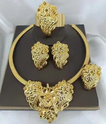 Italian Gold Plated Jewelry Set Women Party Jewelry Gift Luxury Pendant Lightweight Large Earrings Ring Dubai Wedding Jewelry