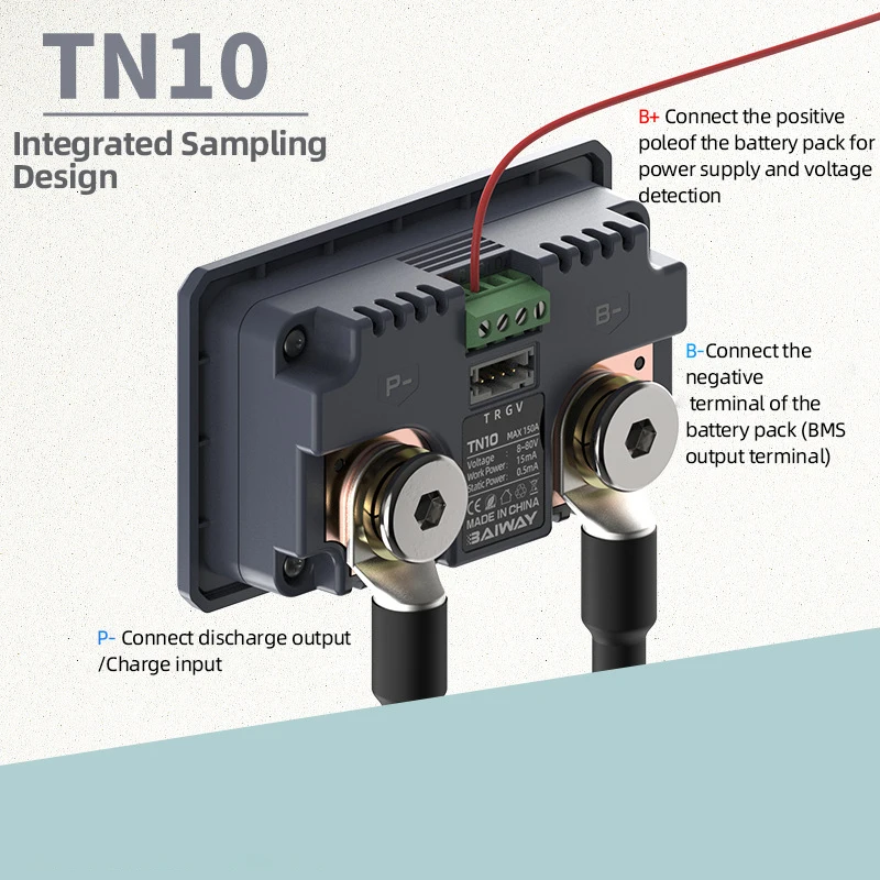 TN10 DC8-80V 100A Battery Tester Monitor High Precision Coulometer Built-In Sampler Battery Capacity Indicator Voltmeter Ammeter