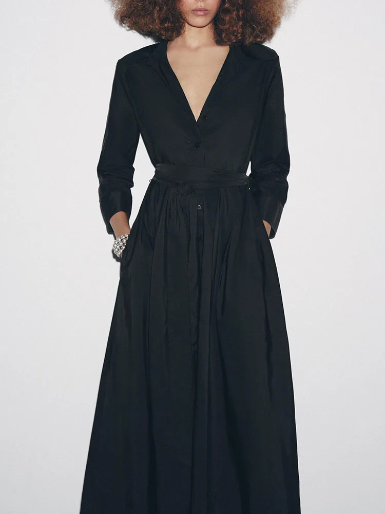 Faionable Long Sve Midi Dr Nuova stagione autunnale da donna Ele Versatile irt Sle Dr Costume di scena etnico