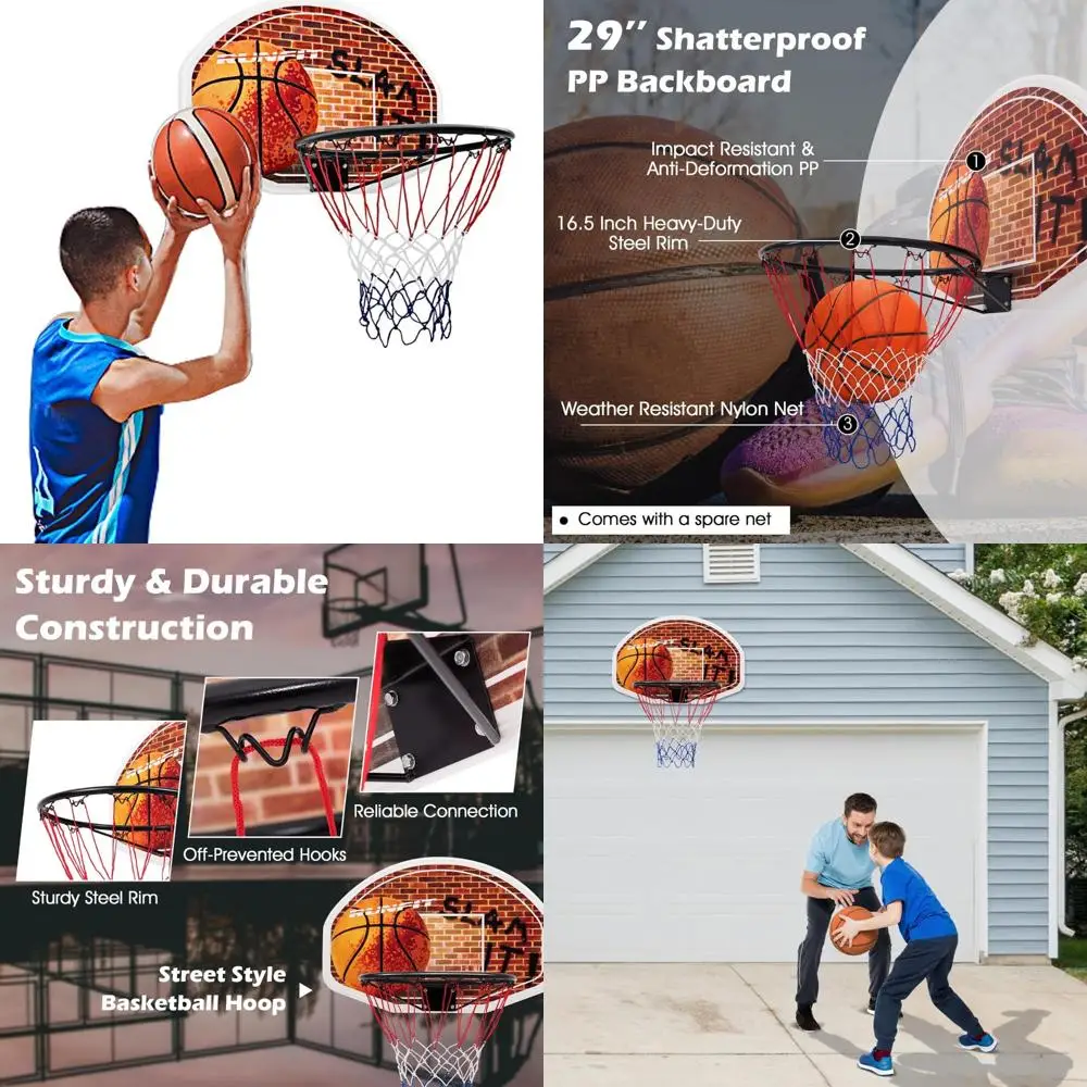 

Portable Wall-Mounted Basketball Hoop - 29" x 20" Backboard for Indoor and Outdoor Play, Ideal for Adults and Kids