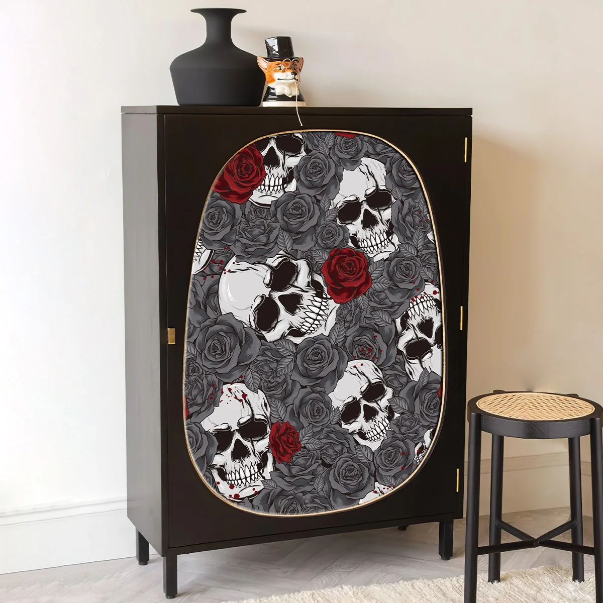 

Ретро-серые обои с черепами и цветочным узором, самоклеящиеся, классические, водонепроницаемые, для Хэллоуина, настенные наклейки, декор для спальни