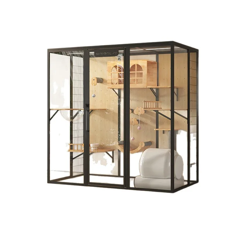 

Панорамный стеклянный вольер для кошек из массива дерева, черный кошачий домик, панорамная стеклянная клетка для кошек