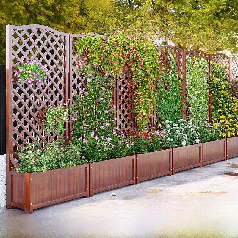 Corrosion Resistant Wood Planters Outdoor Courtyard Balcony Garden Fence Partition Trellis Planting Box Decorative Vine Support