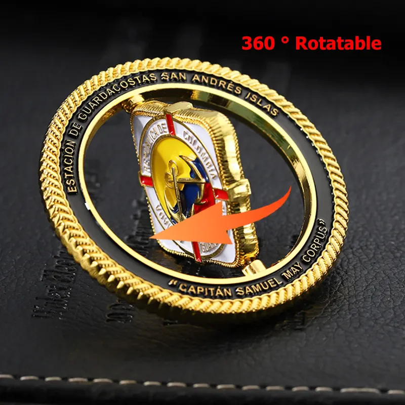 Factory customized challenge coin 3D 360 degree rotating coin gold metal coin