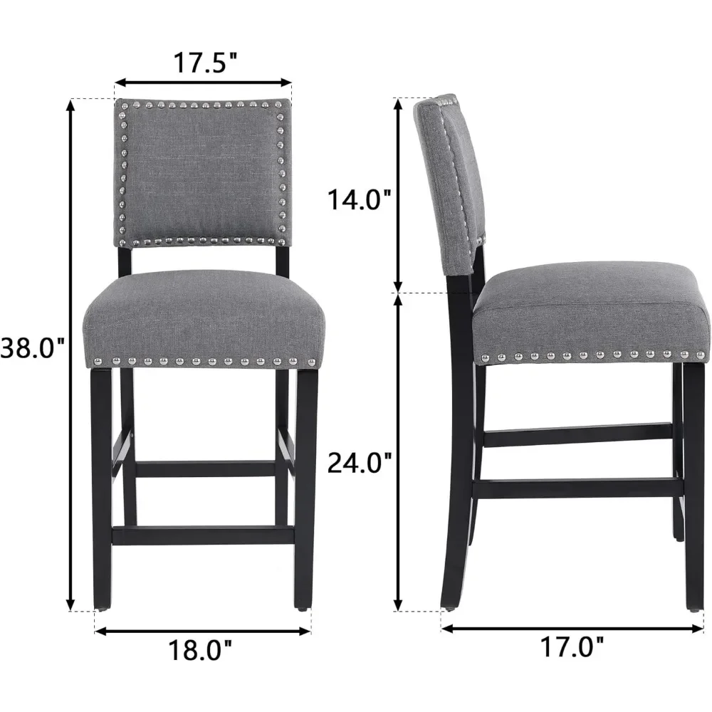 Barhocker, mit Stoff gepolsterte Barhocker mit Rückenlehne und Holzbeinen, armlose Esszimmerstühle, 4er-Set Barhocker