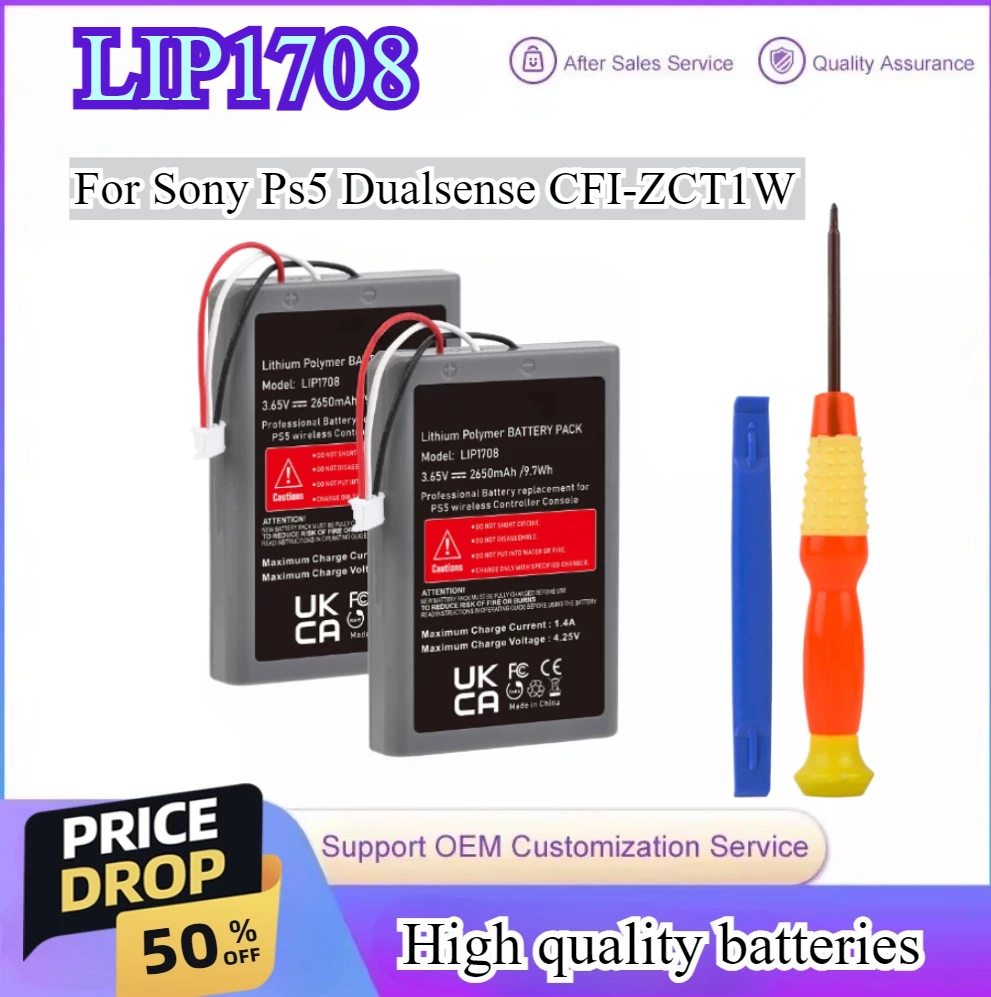

2650mAh PS5 Controller Battery Replaces for Sony PlayStation 5 3.65V LIP1708 Dualsense CFI-ZCT1W CFI-ZCT1J Wireless Controller