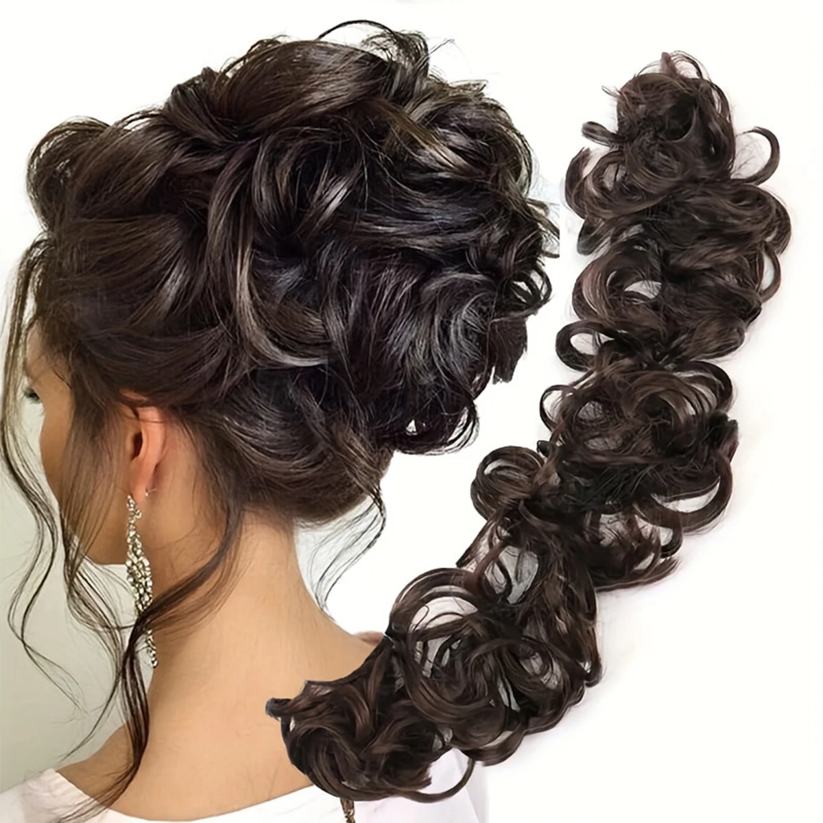 Synthetic Curly Messy Bun Donut Hairpiece | DIY Ponytail Extensions for Women - Instant Updo Accessories with Hair Donut Ring