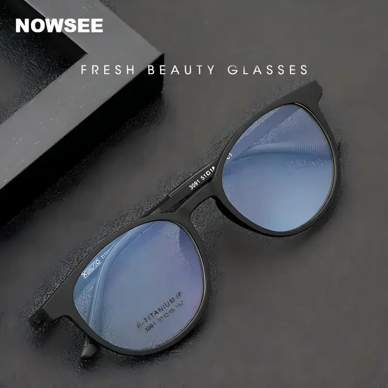 

NOWSEE Ultra-light Titanium Frame Round Glasses For Men And Women Computer Anti-blue Light Reading Glasses Prescription Glasses