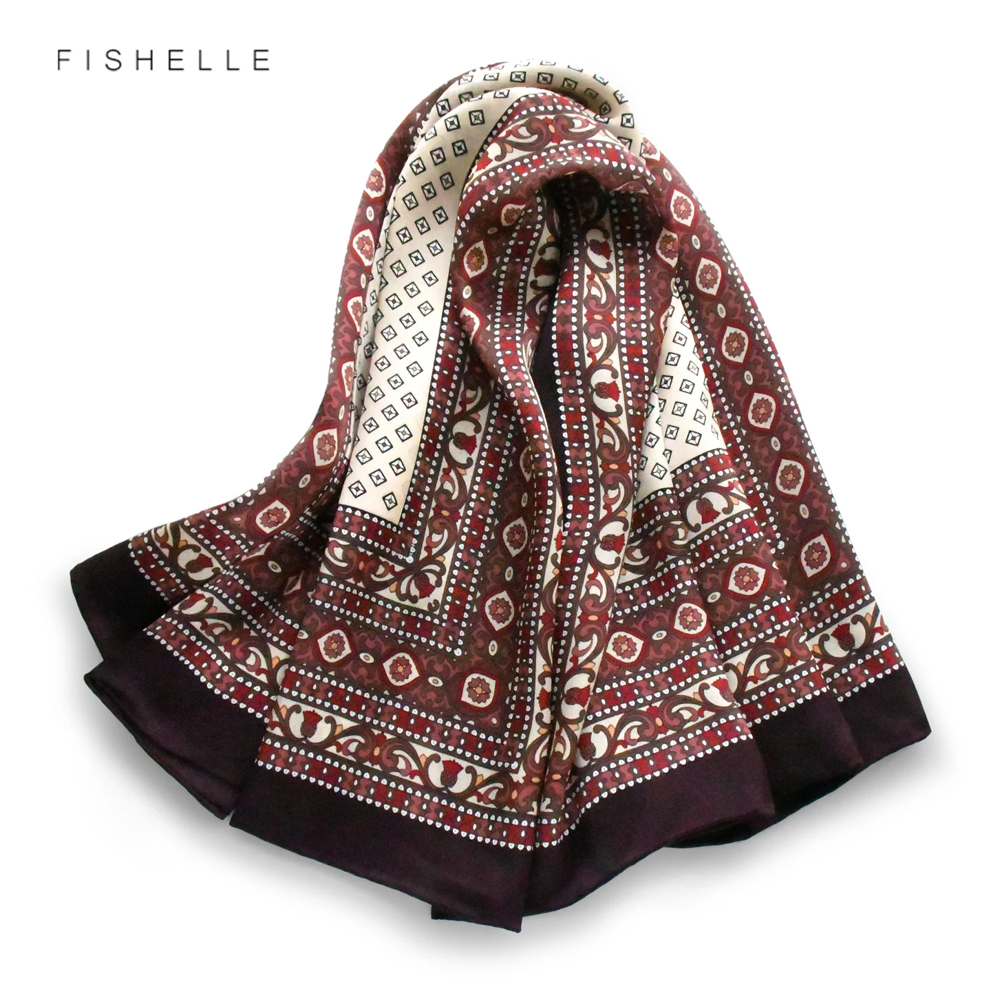 

Women 100% Silk Scarf Maroon Exquisite Print Shawl Wrap Silk Satin Bandana Hijab Soft Square Neckerchief Luxury Gift Headscarf