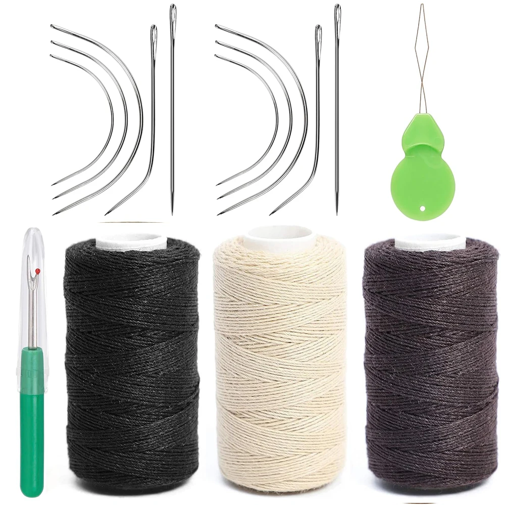5pcs /1pcs Hair Weaving Threads with 10Pcs/5pcs C/J/I/ Shaped Needles Sewing Waxed Thread for Hand Sewing, Hair Extensions