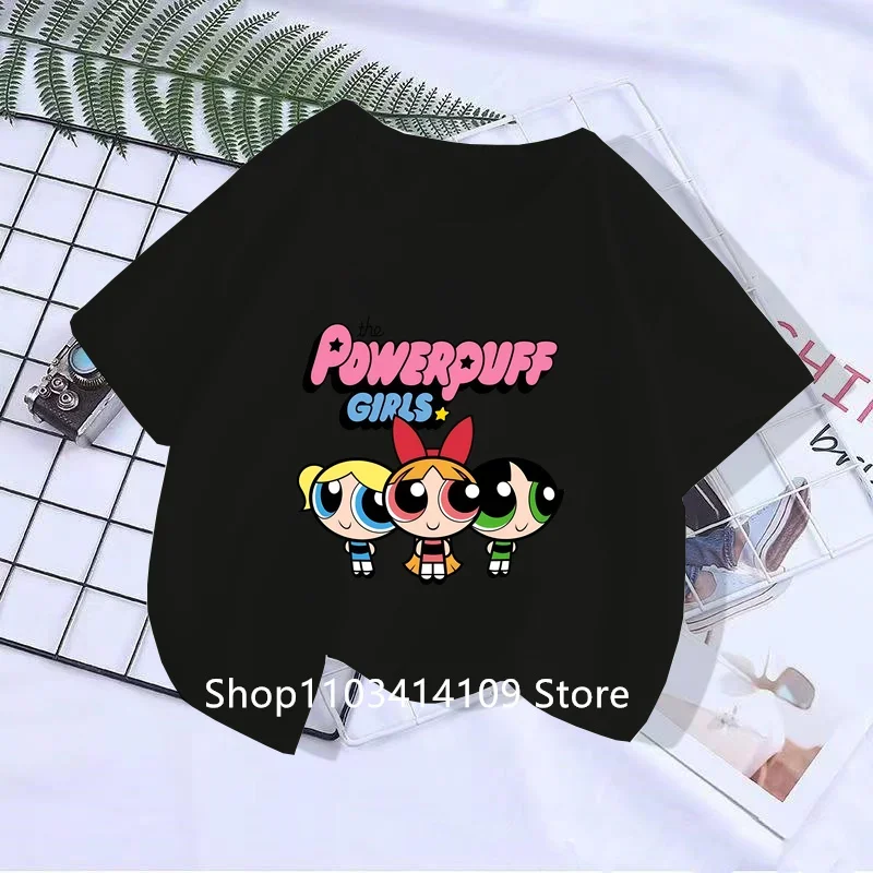 Children Clothes Half Sleeve T-shirt The Powerpuff Girls Series Anime Cartoon Cute Kids Girls Summer Clothing Tops Short Sleeve