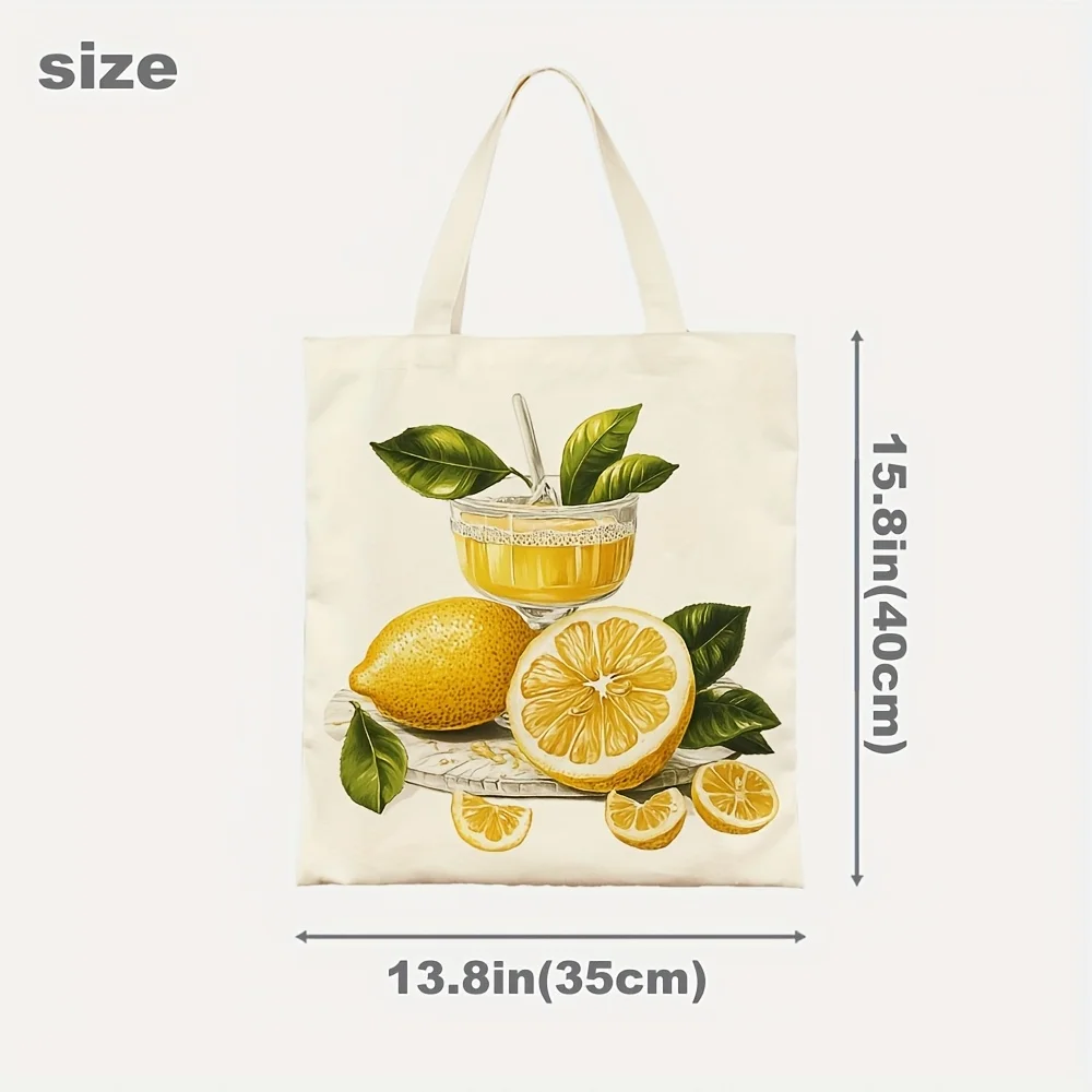 Lemon Lemonade Canvas Tote Bag Reusable Eco Friendly Summer Shopping Shoulder Bag Citrus Print Bag