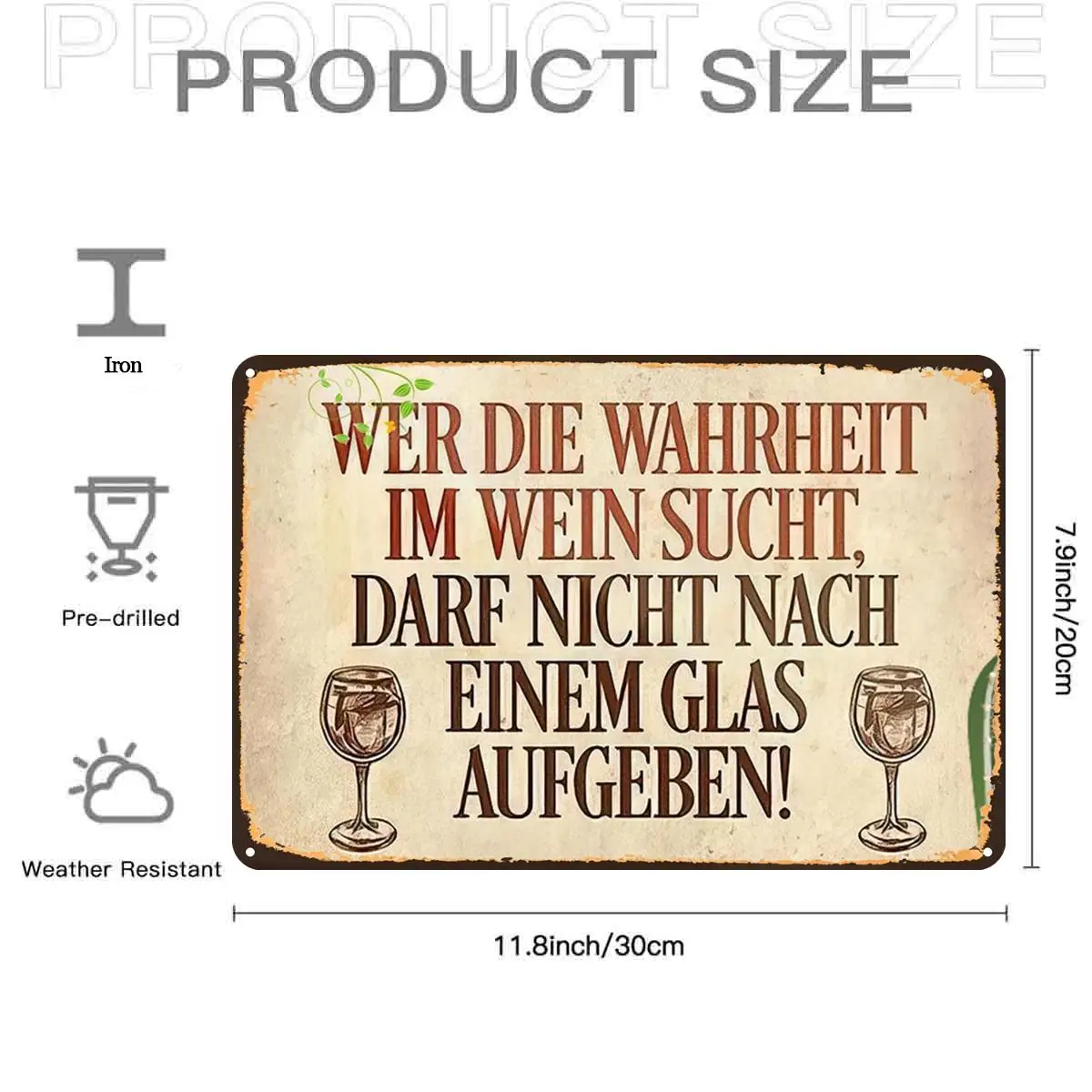 Retro Vintage Wine Truth Sign Decorative Metal Plate, Metal aluminum Sign, Pre-Drilled Holes, Ideal for Indoor, Garden, Outdoor