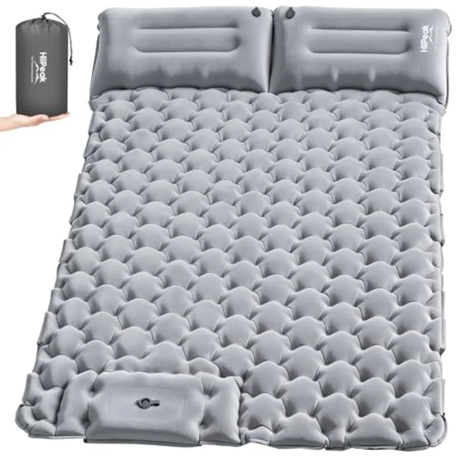 

Double Sleeping Pad for Camping - Suede Top Camping Mattress with Pillow Built-in Foot Pump Compact Inflatable 2-Person Portabl