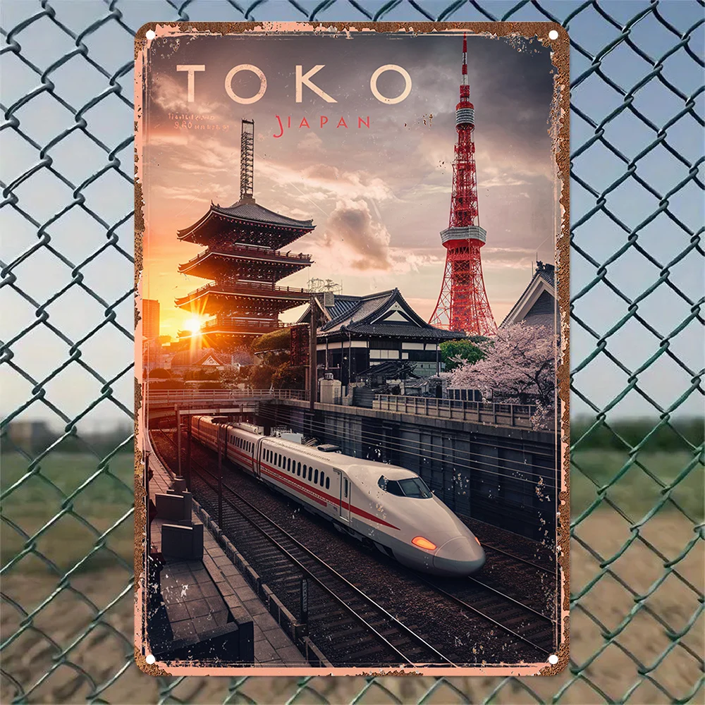 Vintage Tokyo Japan Metal Wall Art Sign, Tin  Foil Engraving Decor, Unique, Easy to Hang, Durable, Long-Lasting, with for Home,