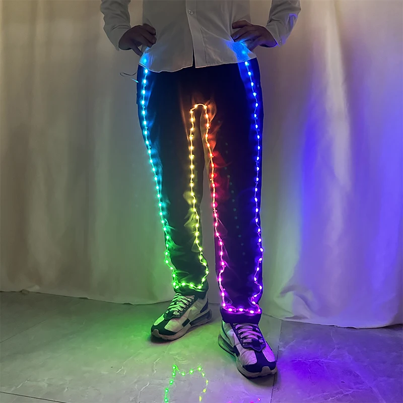 Cool LED Glowing Vest Pants Colorful Change Bluetooth Remote Control Clothes Performance Stage Electronic Light Dance Costume